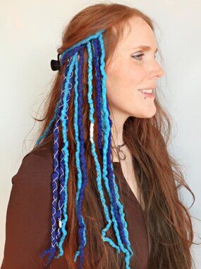 Blue Merino Wool Clip In Dreadlocks Extensions Handmade Miss Violet Lace